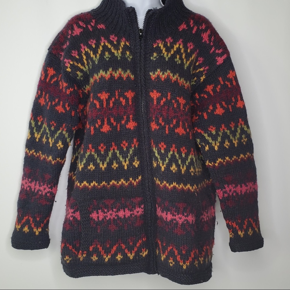 Pachamama 100% Wool Hand Knit Jacket Boho
